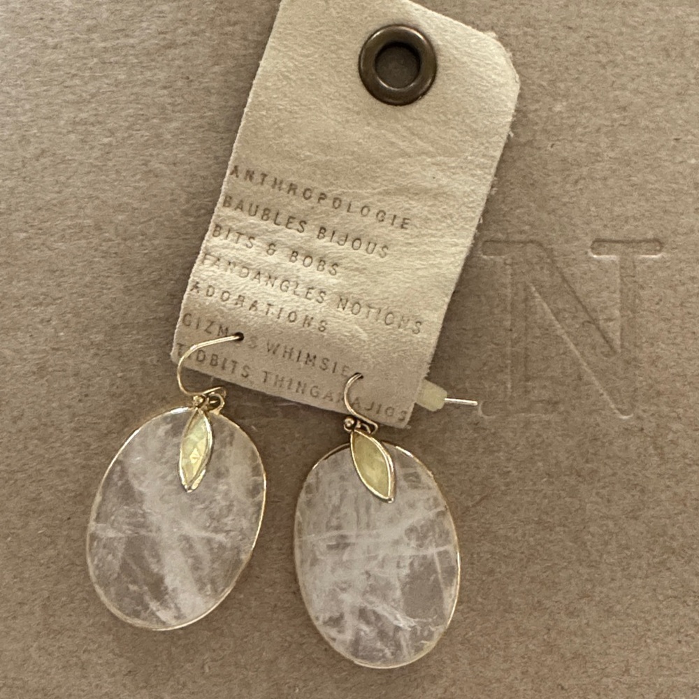 Anthropologie Gold and Cream Leaf Earrings
